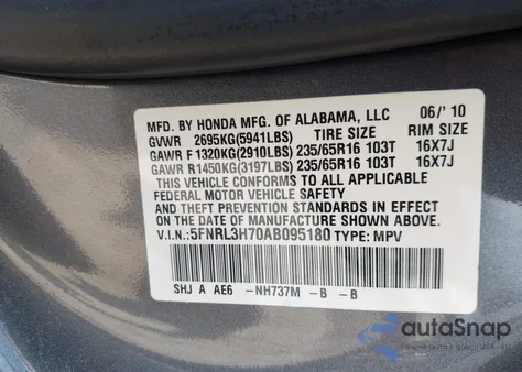 2010 Honda Odyssey Ex-L from USA, damaged, VIN 5FNRL3H70AB095180